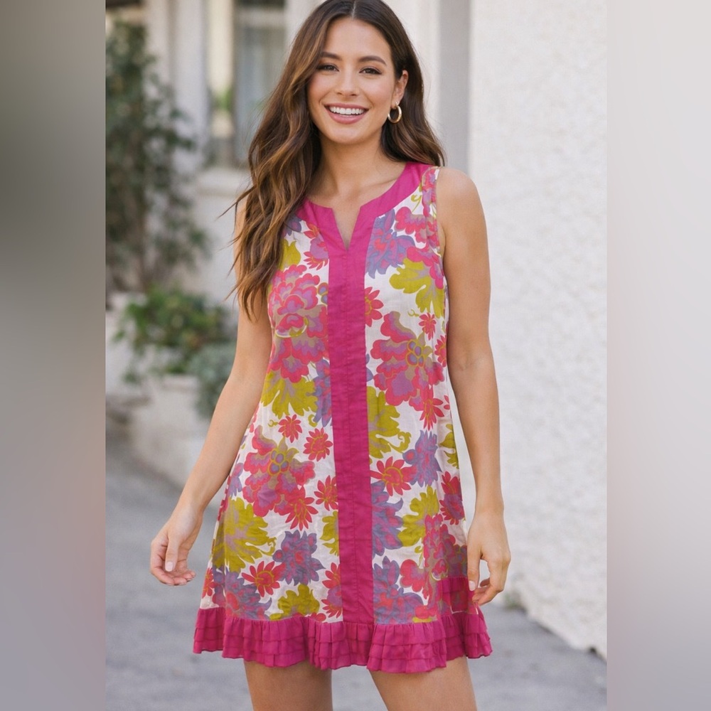 J. Crew Dress Sundress Medium Pink Floral Sleeveless Summertime Festival Cotton